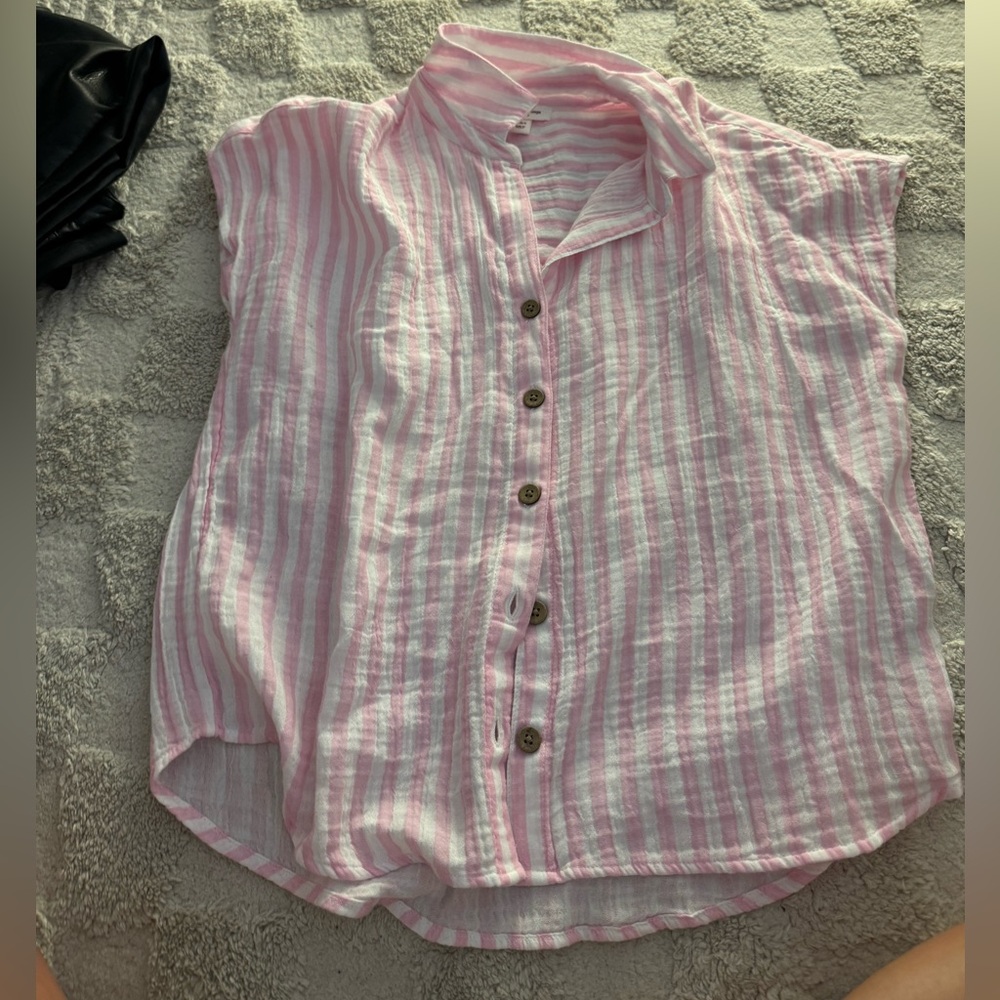 Beachlunchlounge Pink and White Striped Blouse